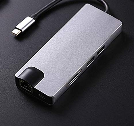 USB C Hub, YOSHIKO 8-in-1 USB Type C Adapter with Ethernet Port, 4K USB C to HDMI, 2 USB 3.0 Ports, VGA, SD/TF Card Reader, USB-C Power Delivery, Portable for Mac Pro and Other Type C Laptops (Grey)