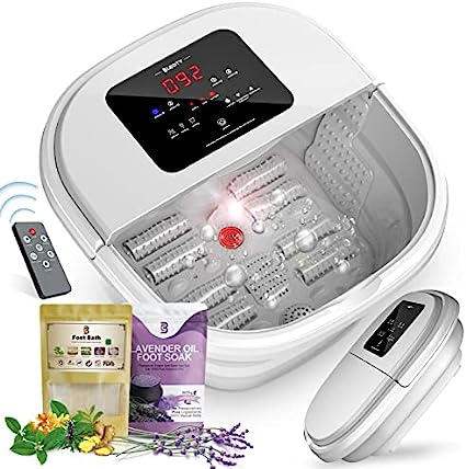 BLEOTY Foot Spa for Women, Collapsible Foot Bath Spa with Heat and Massage, Foot Soak Tub with Ozone Sterilize,Temperature Control, Timing,Lavender Epsom Salt and Herbal Foot Bath Bag,Gifts for Mom