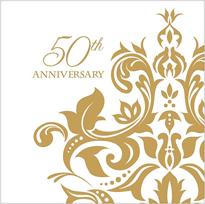 100 Count 3 Ply 50th Anniversary Napkins Wedding Party Favors Supplies Decorations White & Golden Beverage Napkin