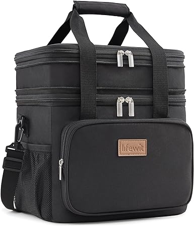 Lifewit Lunch Box for Men Women Double Deck Lunch Bag, Large Insulated Soft Cooler Bag, Leakproof Soft Meal Prep Lunch Tote with Shoulder Strap for Adults for Work/Flight/Travel, 12L/16Can, Black