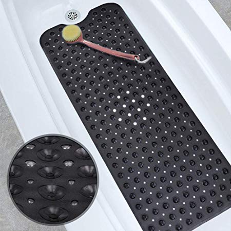 XIYUNTE Extra Long Bath Mats, Black Shower Mats Mildew Resistant Non-slip Pebbled Bathtub Mats with Suction Cup for Bathroom, Machine Washable, 100 x 40cm, Clear