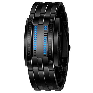 COCOTINA Luxury Men's Waterproof Stainless Steel Date Digital LED Bracelet Sport Watches (Black)
