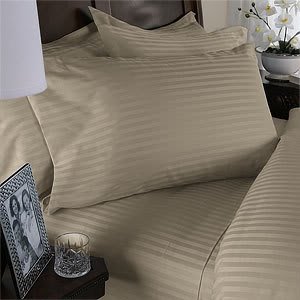 Luxurious BEIGE Damask Stripe, EASTERN KING Size, 1000 Thread Count Ultra Soft Single-Ply 100% Egyptian Cotton, Extra Deep Pocket Four (4) Piece Bed Sheet Set with 2 Pillow Cases&nbsp;1000TC