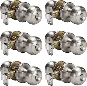 goldenwarm Door Knobs Interior Brushed Nickel, Interior Door Knobs Bedroom, Brushed Nickel Door Knobs Privacy, Nickel Finish Door Knobs Interior, Silver Door Knobs Bulk(6 Pack, Brushed Nickel)