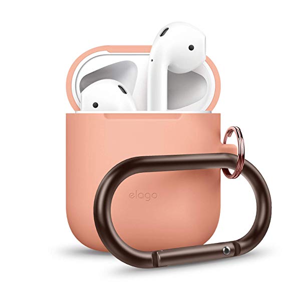 elago AirPods Hang Case [Peach] - [Extra Protection] [Added Carabiner] - for AirPods Case