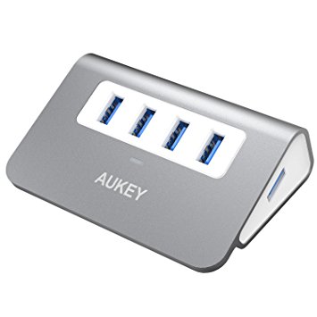 AUKEY USB Hub with 4 USB 3.0 Ports for Data Transfer, Desktop Aluminum Hub for Mac, Windows, and Other LaptopsY USB Hub 4 Port, Aluminium Built for iMac, MacBook/ Pro/ Air, Mac Mini and More PC