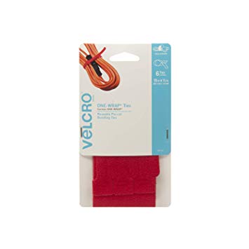 VELCRO Brand ONE-WRAP Ties | For Cables, Wires & Cords | 6 Ct - 15" x 1/2" | Red