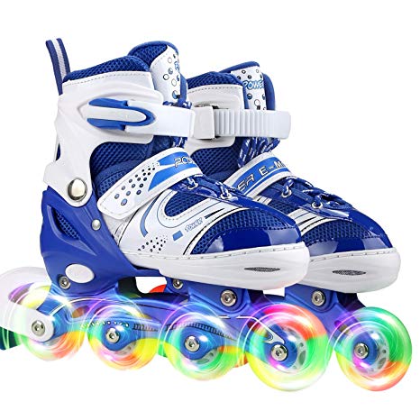 JIFAR Youth Children's Inline Skates for Kids, Adjustable Roller Blades with Light Up Wheels for Girls Boys, Indoor&Outdoor Ice Skating Equipment in Small Medium Size, Blue&Purple
