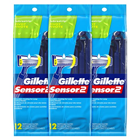 Gillette GoodNews! Sensor 2 Men's Disposable Razor, 12 Count (Pack of 3) (Packaging May Vary), Mens Razors/Blades