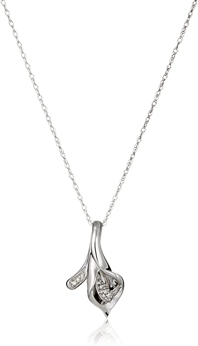 10k Gold Calla Lily Diamond Accent Pendant Necklace