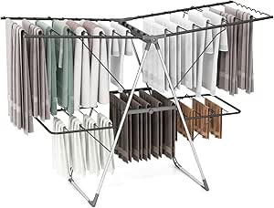 Giantex Clothes Drying Rack, Foldable Laundry Drying Rack with 33 Drying Rails, 3-Level Adjustable Height, Versatile Clips, Wave-Shaped Bars, Collapsible Freestanding Airer for Indoor Outdoor