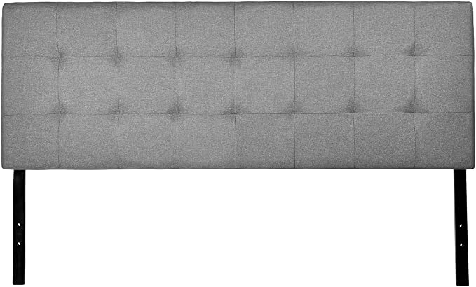 AmazonBasics Faux Linen Upholstered Tufted Headboard - Queen, Grey