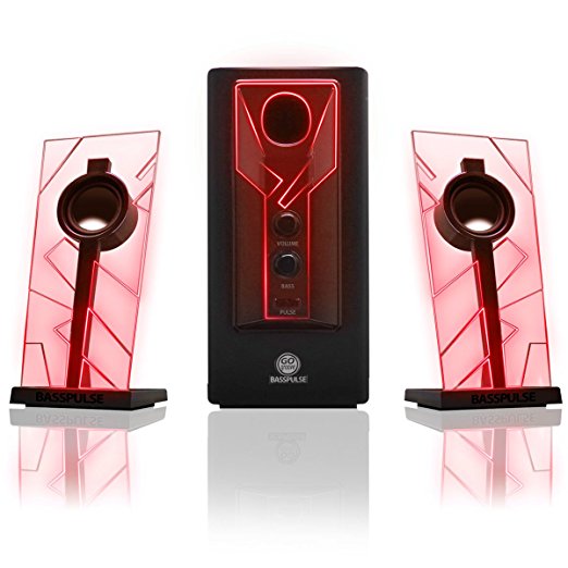 GOgroove BassPULSE Computer Speakers with Red LED Glow Lights & Powered Subwoofer - Works with PC & Apple MAC Desktop , Laptop Computers ASUS , Acer , Dell , HP , & More Computers