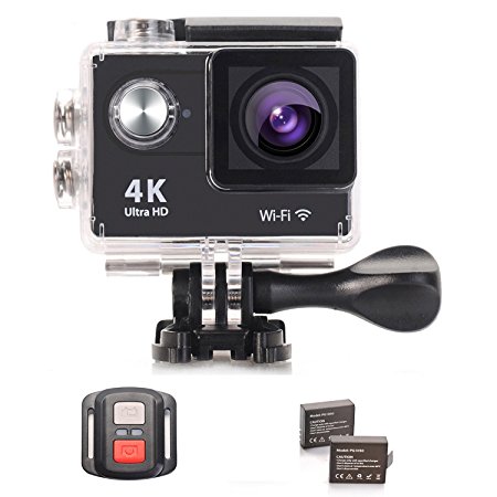 Aokon New AR 4K Full Ultra HD WIFI 2.0"LCD Waterproof Diving Sports Action Camera with 2 Batteries and 2.4G Remote Control 12MP 170°Wide Angle Lens (Black)
