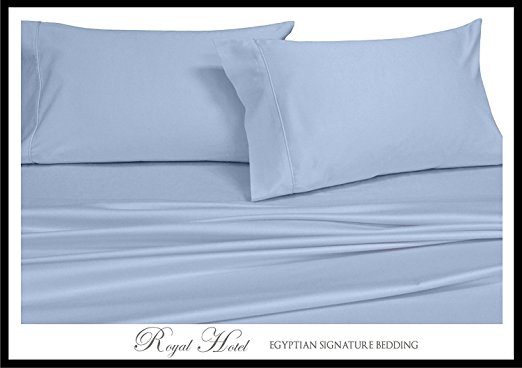 Royal Hotel's Solid Blue 600 Thread Count 4pc Queen Bed Sheet Set 100% Cotton, Sateen Solid, Deep Pocket