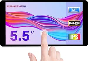 waveshare 5.5inch 2K Capacitive Touch LCD Display Compatible with Raspberry Pi 5/4B/3B /Pi 3B/Zero 2w/Zero w and CM4 Supports Windows 11/10/8.1/8/7