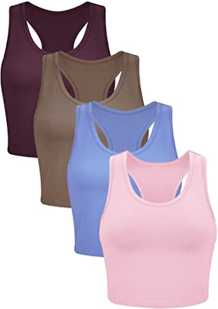 Boao 4 Pieces Basic Crop Tank Tops Sleeveless Racerback Crop Sport Top for Women