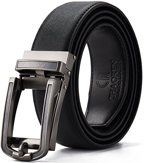 Leather Ratchet Belt for Men Dress with Click Buckle-Trim to Comfort Fit Adjustable