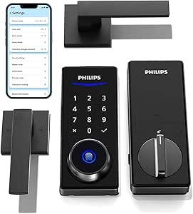 Philips Smart Lock with Handles, Keyless Entry Door Lock Set, Smart Door Lock with 2 Level Handles, Digital Keypad Deadbolt for Front Door, App Unlock, Fingerprint Unlock, PIN Code Unlock, Auto Lock