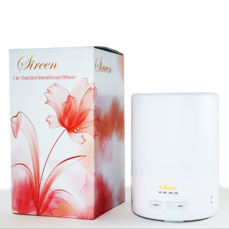 Essential Oil Diffuser, Sireen 300ml Aromatherapy Diffuser, Cool Mist Ultrasonic Humidifier with 7 Color LED Lights