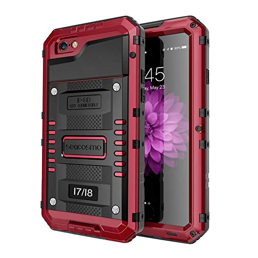 iPhone 7 Waterproof Case, Seacosmo Full Body Protective Shell with Built-in Screen Protector Military Grade Rugged Heavy Duty Case Cover for iPhone 8 / iPhone 7, 4.7 Red