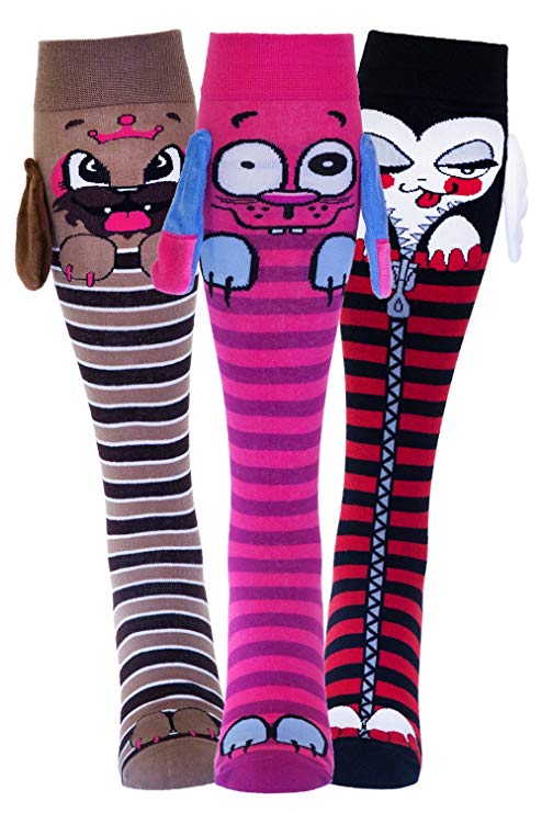 Unicorn, Red Panda, Giraffe, Cat, Puppy, Bunny, Halloween, Owl 3D socks with ears and wings, grip soles (Moosh Walks)