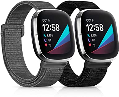 HAPAW Bands Compatible with Fitbit Sense/Versa 3, Soft Nylon Band Adjustable Breathable Sport Replacement Strap Women Man Wristband Accessories for Sense & Versa 3 Smartwatch 2-Pack