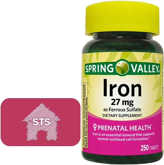 Spring Valley Iron as Ferrous Sulfate 27 mg, 250 Count   STS Home Sticker.