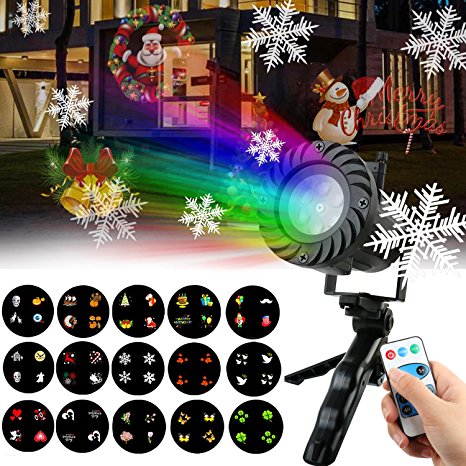 Christmas Lights Projector OKPOW 15pcs Color Slide Show Projection Home Decor Light for Christmas Halloween Party Birthday Other Holiday Celebrations