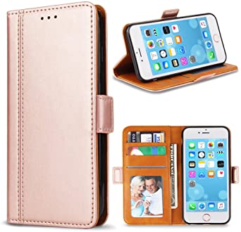 iPhone 7 Case, iPhone 8 Case, Bozon Wallet Case for iPhone 7/8 Flip Folio Leather Cover with Stand/Card Slots and Magnetic Closure (Rose Gold)
