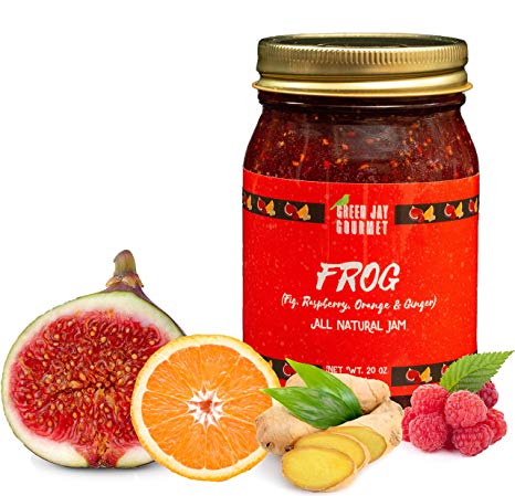 Green Jay Gourmet FROG Jam - All-Natural Raspberry Jam with Figs, Red Raspberries, Orange Juice & Ginger - Vegan, Gluten-free Fruit Jam - Contains No Preservatives - Made in USA - 20 Ounces