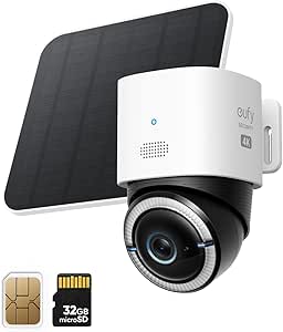 eufy Security 4G LTE Cam S330, 4K Cellular Wireless Security Camera, Pan and Tilt, Solar Powered, AI Human/Vehicle Tracking, with SIM Card and 32GB SD Card. (Renewed)