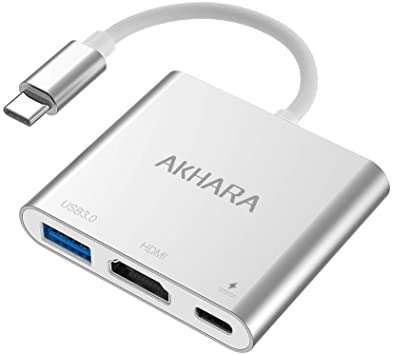 USB C to HDMI Multiport Adapter,AKHARA 3 in 1 USB C Hub Adapter to 4K HDMI,USB C Charging Port,USB 3.0 Port,for MacBook Pro,MacBook Air,iPad Pro,Galaxy S20,Surface Book 2/Go