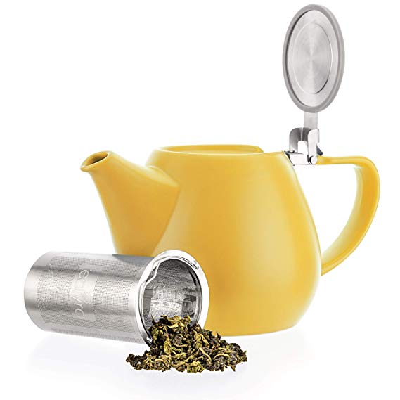 Tealyra - Jove Porcelain Large Teapot Yellow - 34.0-ounce (3-4 cups) - Japanese Made - Stainless Steel Lid and Extra-Fine Infuser To Brew Loose Leaf Tea - 1000ml