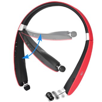 Newest Design Wireless Bluetooth 41 Headset Retractable and Foldable Neckband Style Headphones Red