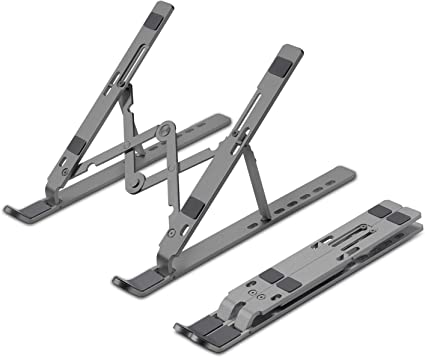 Zebronics Zeb-NS2000 Laptop Stand Supports laptops up to 43.18cm (17"), Aluminium Alloy Body with 7 Adjustable Levels, Anti Slip Silicon Rubber Pads, Foldable (Dark Grey)