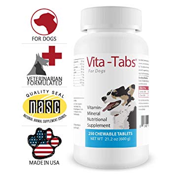 Vita-Tabs - Essential Vitamins, Minerals, Nutrients - Health Supplement for Dogs - Support Immune System, Bones - Liver Flavored - 250 Chewable Tablets