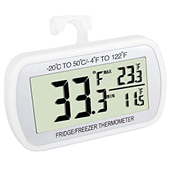 Waterproof Refrigerator Fridge Thermometer, Digital Freezer Room Thermometer , Max/Min Record Function Large LCD Screen and Magnetic Back for Kitchen, Home, Restaurants (1 Pack)