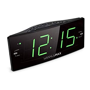 HANNLOMAX HX-112CR Alarm Clock Radio, PLL AM/FM Radio, Green LED 1.8 inches Jumbo Display, Dual Alarm, Dimmer, AC Operation only.