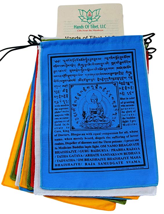 Handmade Medicine Buddha prayer flags Tibetan with English Translation (6"X8")