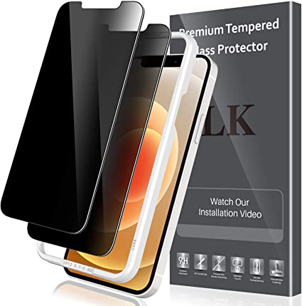 LK [2 Pack] Anti Spy Privacy Tempered Glass Screen Protector for iPhone 12 6.1" 5G, Tempered Glass, [Easy Frame Installation] HD Ultra-Thin, Anti-Scratch