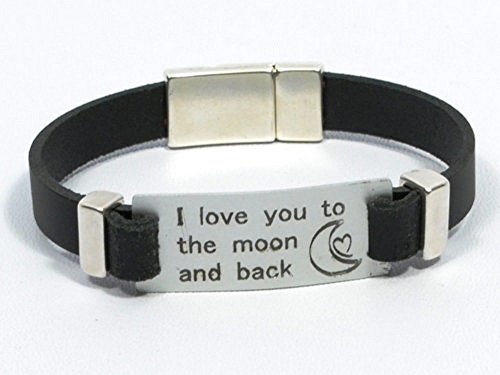inspirational quote bracelet, I Love You To The Moon And Back, aluminum jewelry, men engraved leather bracelet, personalized bracelet, FREE SHIPPING