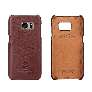 Samsung Galaxy S7 Coated Leather Case with Slots for ID/bank cards - Slim Fit Cases by Simons of London - Luxury Back Cover and Gift Box - Enhance & Protect your cellphone today! (Walnut Brown)