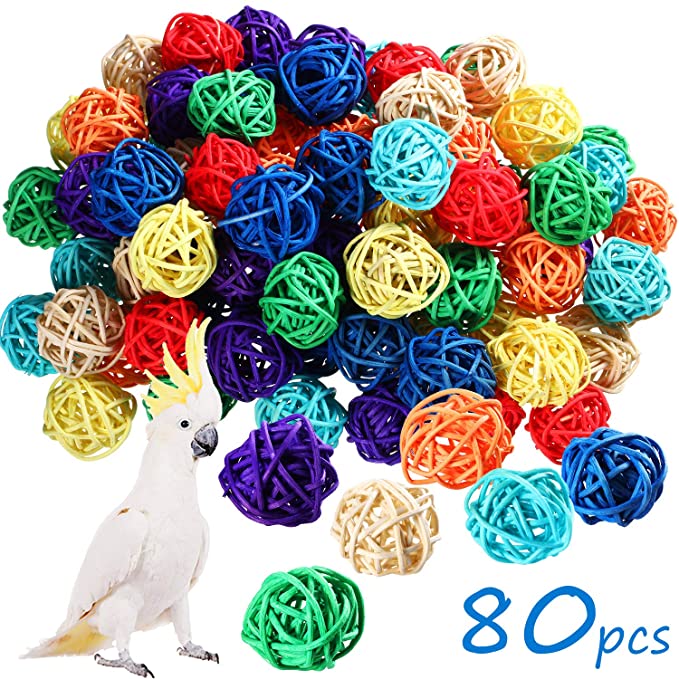 Sumind 80 Pieces Bird Toy Rattan Balls Parrot Pet Chewing Wicker Toys Small Animals Cage Accessories for Parakeet Budgie Cockatoo Wedding Party Table Decoration, 30 mm Random Color