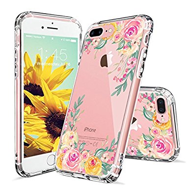 iPhone 8 Plus Case, iPhone 7 Plus Cases for Girls, MOSNOVO Pink Rose Flower Floral Printed Clear Design Plastic Case with TPU Bumper Protective Cover for iPhone 7 Plus (2016) / iPhone 8 Plus (2017)