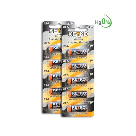 A23 Alkaline 12V Battery 23A . 10-Pcs Pack Genuine KEYKO ® JAPAN High Tech™ for Remote controls , alarm , keyless entry , electronics and so more