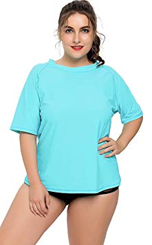 ATTRACO Women Rashguard Plus Size Short Sleeve Swimsuit Top Sun Protective UV Shirt