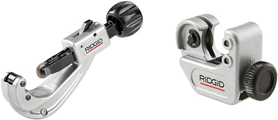 RIDGID 31632 Model 151 Quick-Acting Tubing Cutter with 1/4"-1-5/8" Cutting Capacity, Silver Black & 32975 Model 103 Close Quarters 1/8" To 5/8" Copper, Aluminum, Brass