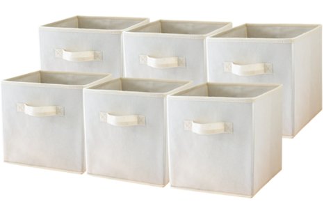 Foldable Cube Storage Container - Set of 6 Storage Basket Bins - Fabric Storage Boxes with Dual Handles and Collapsible Design