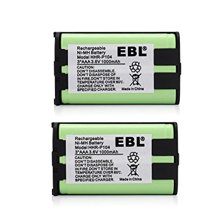 EBL 2 Packs 3.6V Home Phone Battery for Panasonic HHR-P104 HHR-P104A KX-FG6550 KX-FPG391 KX-TG2388B KX-TG2396